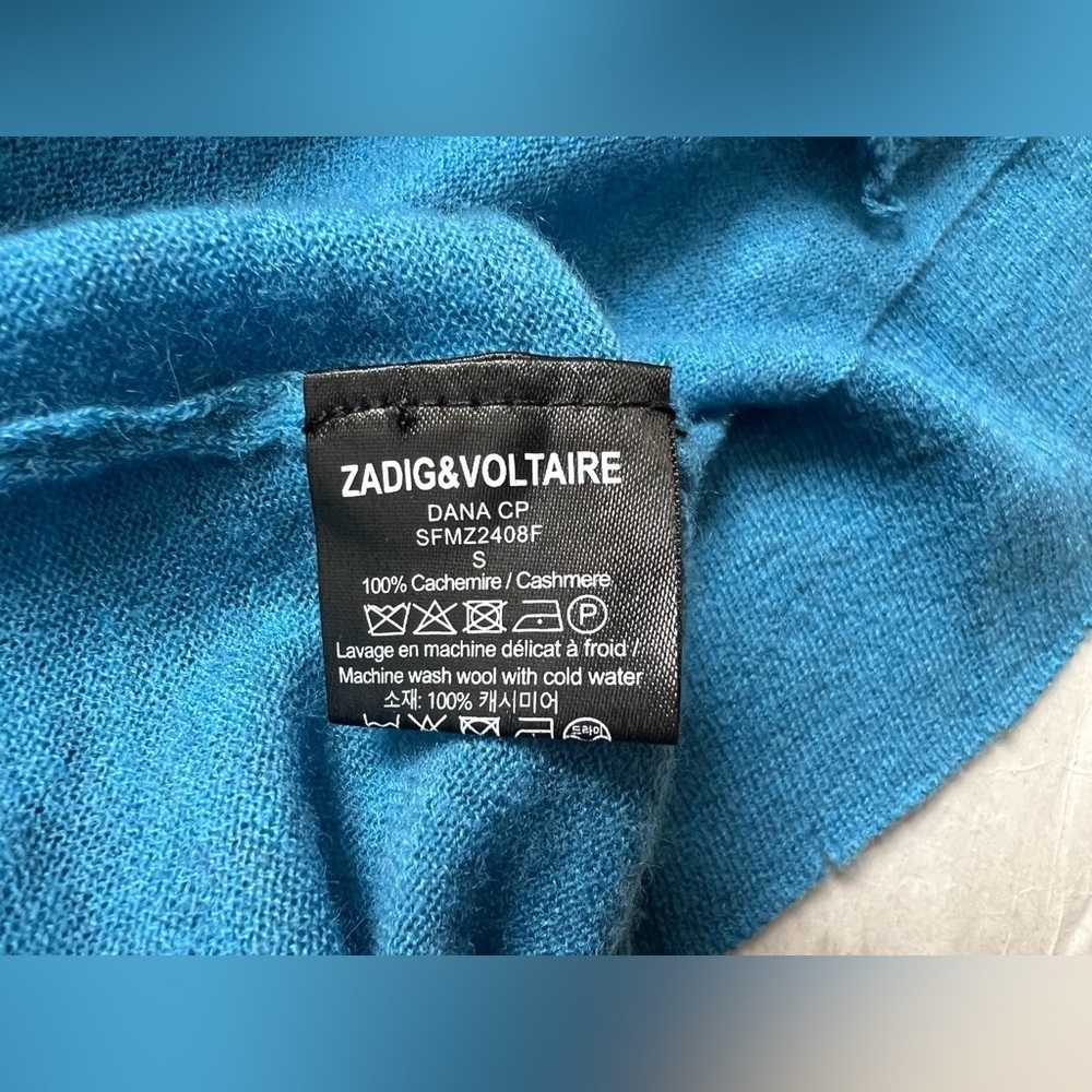 Zadig & Voltaire 100% Cashmere Dana CP Women Open Front Cardigan Sweater Blue S - Picture 8 of 8